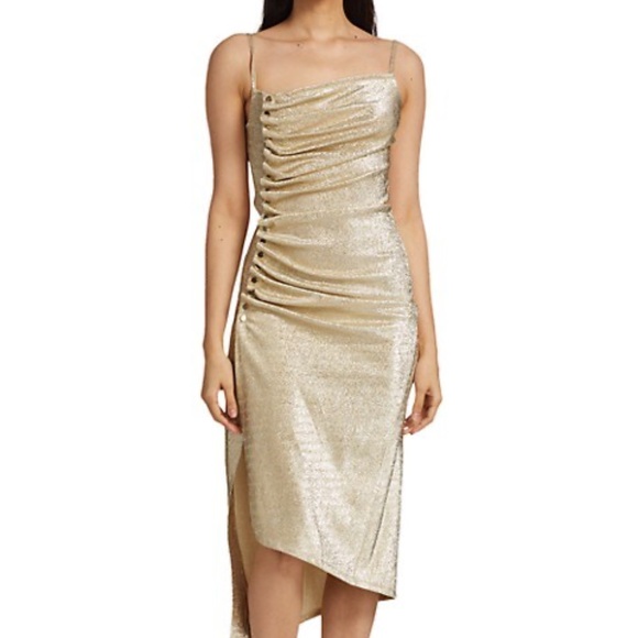 Paco Rabanne Metallic Ruched Asymmetrical Lurex Dress US4 NWT - Picture 2 of 13